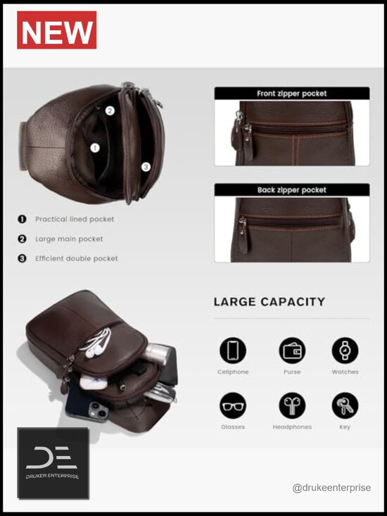 Genuine Leather Sling Crossbody Bag, Casual Daypack Backpack, Travel Shoulder main image 5